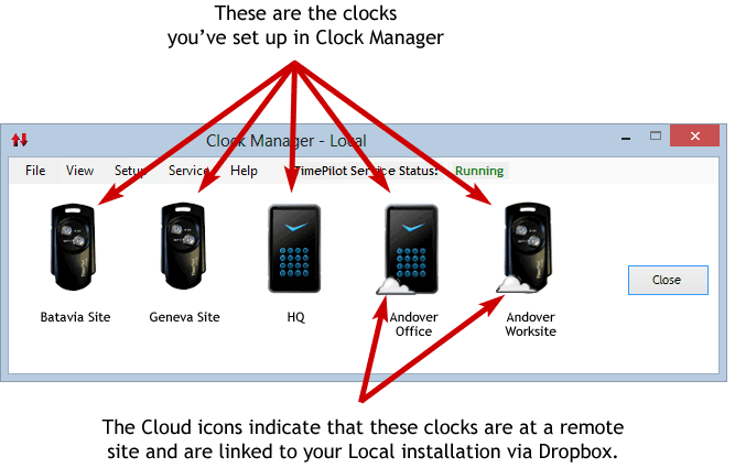 Clock Manager screenshot with Local and Remote clocks.