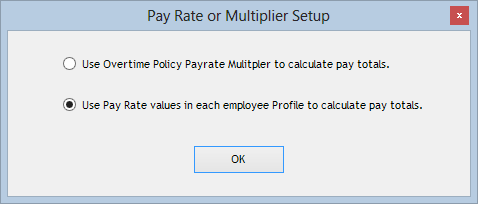 Pay Rate or Multiplier setup screen