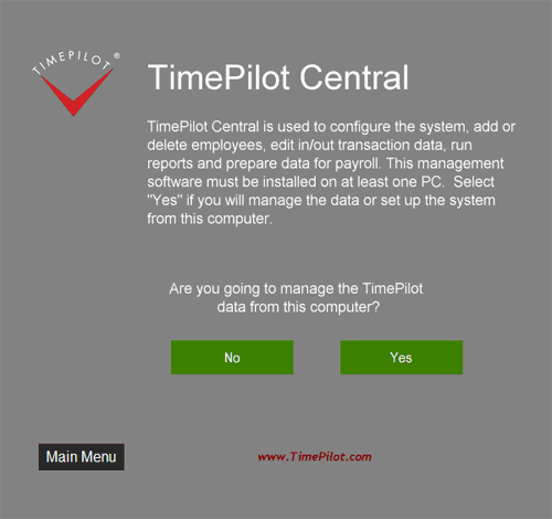 TimePilot Central Installation screen