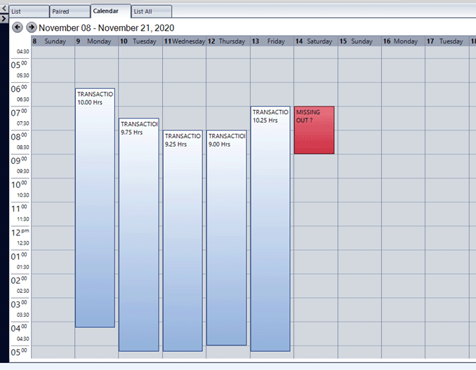 Another way to see an employee's transactions is in the Calendar Tab.