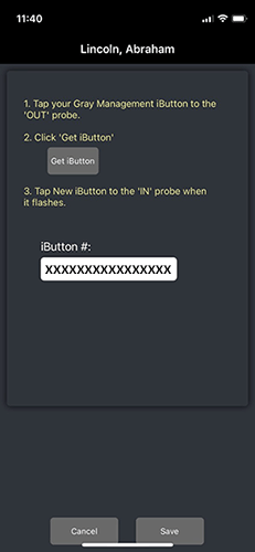 Follow the instructions on this screen to assign the iButton.