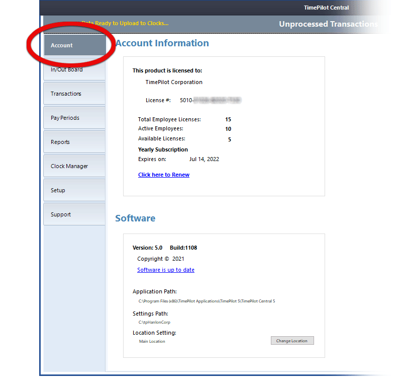 The Account tab displays your account information