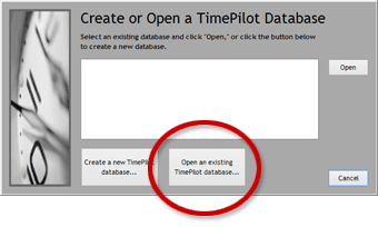 Create or open a database screen
