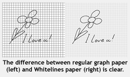The difference between regular paper (left) and Whitelines paper is clear.