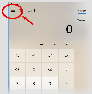 Click on 'the hamburger' to see all of the Windows Calculator's secrets.