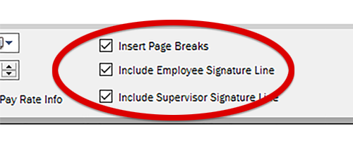 Check the bottom two boxes to have the report generate signature lines.